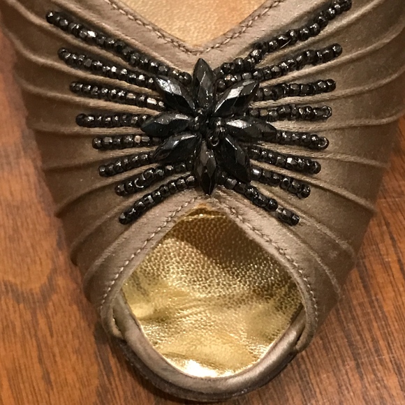 Embellished Taupe Satin Heels - Picture 3 of 5